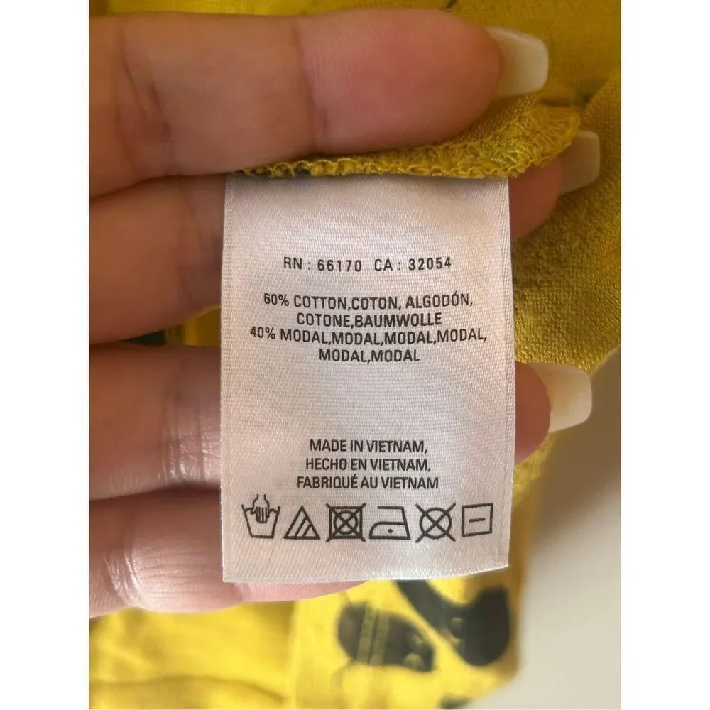 Postmark French Bulldog Print Knitted Top sz M mustard yellow